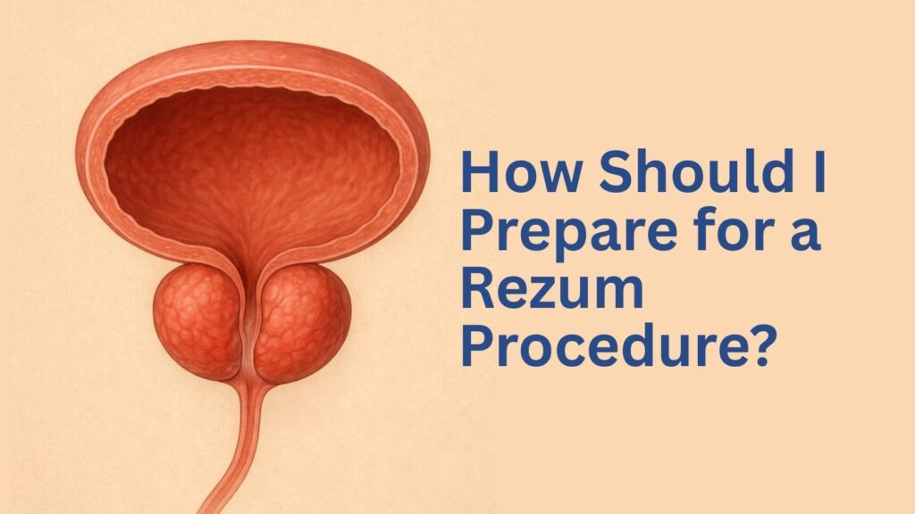 Bladder and prostate anatomy illustration explaining preparation for Rezum procedure