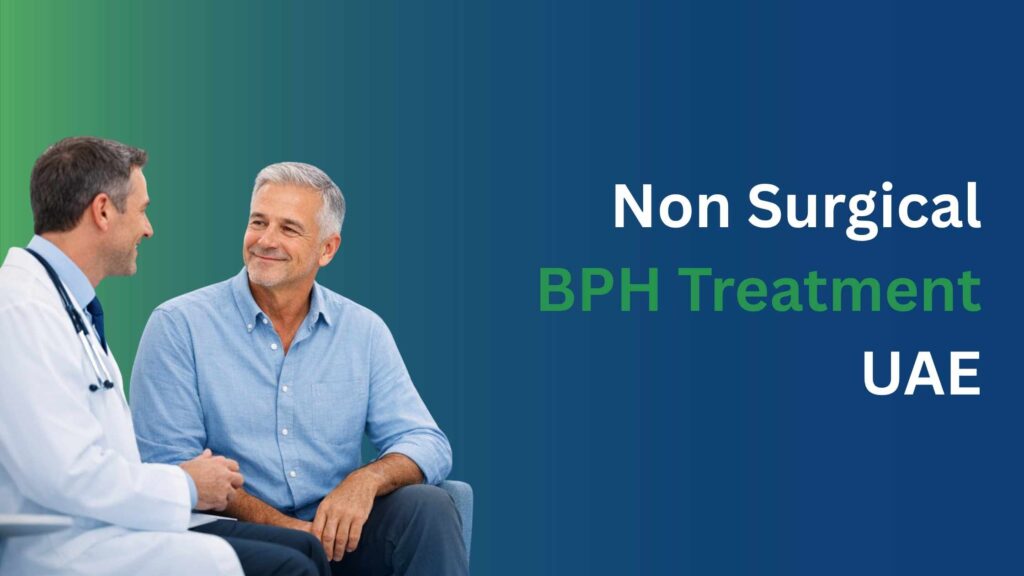 Mature man consulting with doctor in modern clinic — Non Surgical BPH Treatment UAE.