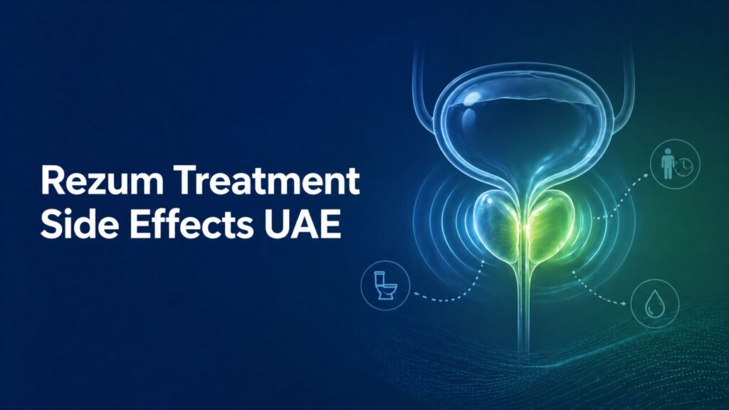 Rezum Treatment Side Effects UAE illustrated with a minimal prostate concept and abstract medical design