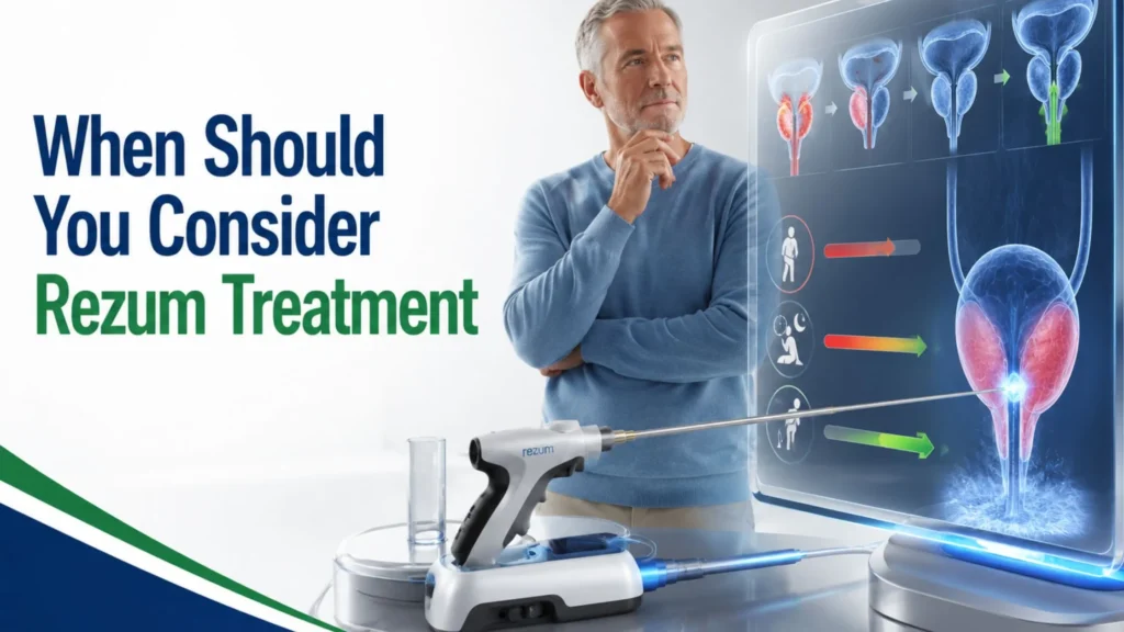 When should you consider Rezum treatment banner showing enlarged prostate therapy concept