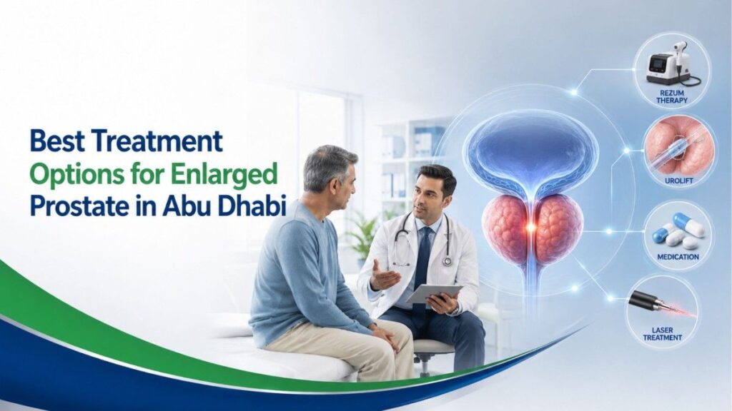Best Treatment Options for Enlarged Prostate in Abu Dhabi showing advanced diagnosis and minimally invasive BPH treatment options.