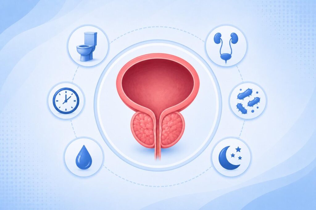 Symptoms of enlarged prostate affecting urinary function and bladder health