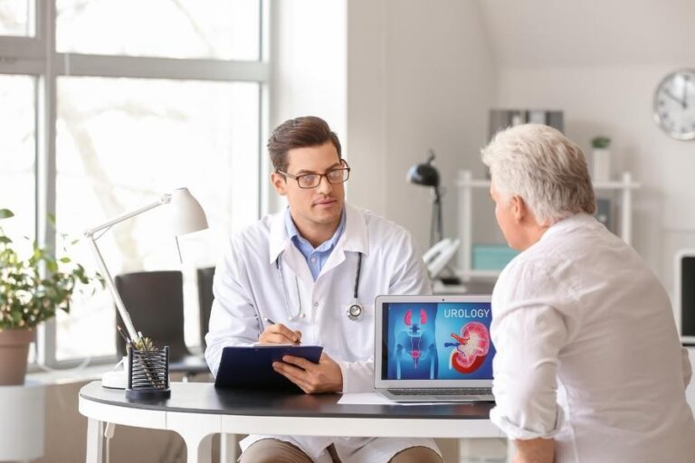 BPH Treatment Abu Dhabi consultation with urologist explaining enlarged prostate diagnosis
