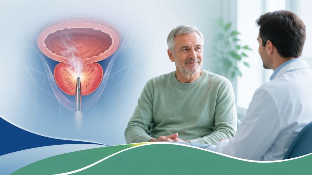 Rezum Therapy Clinic in Dubai consultation with minimally invasive enlarged prostate treatment illustration
