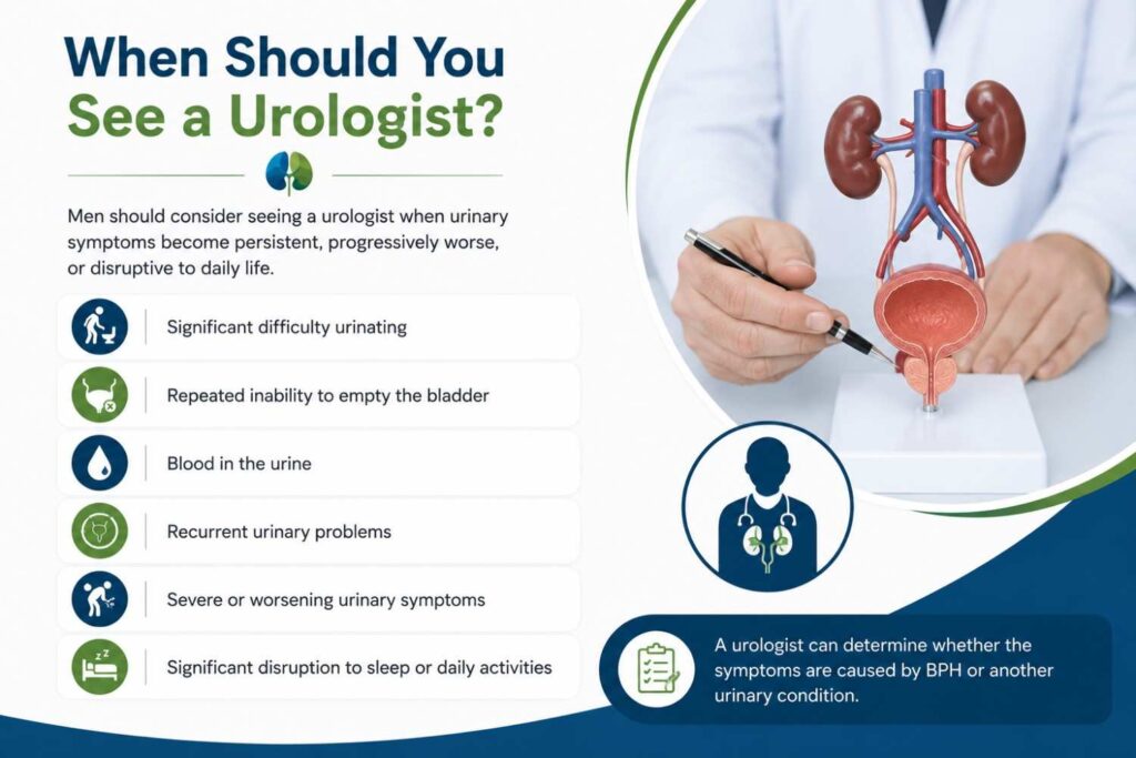 When should you see a urologist for persistent or worsening urinary symptoms