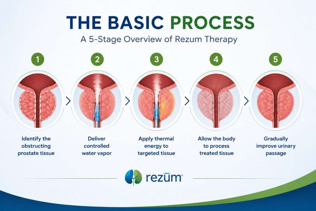 Five-stage basic process of Rezum therapy for BPH